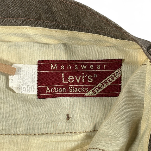 Vintage Levis Pants Mens 36x33 Brown Dress Action Slacks Disco Creased Talon 70s - Picture 6 of 11
